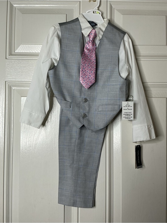 Nautica Other - Nautica Light Gray Plaid Vest & Pants with Pink Tie